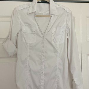 NWOT Express Button Down Top Blouse, White, Size Large